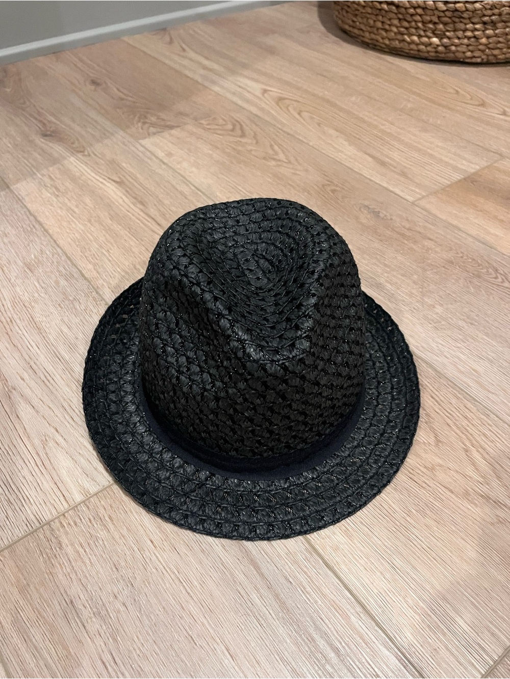 Woven Straw Fedora Hat - Black